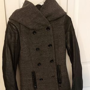 ONLY brand wool/faux leather coat. Huge hood